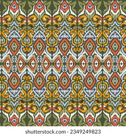 Geometric ethnic Ikat ornament pattern. Embroidery with retro style.