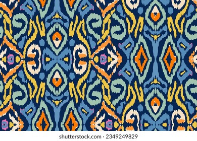 Geometric ethnic Ikat ornament pattern. Embroidery with retro style.