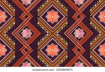 Patrón geométrico étnico Ikat estilo oriental tradicional Diseño para fondo, alfombra, papel pintado, ropa, envoltura, Batik,tela,Ilustración vectorial.estilo bordado.