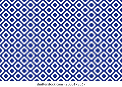 Geométrica étnica ikat patrón inconsútil oriental tradicional diseño, floral azul blanco tono, para el fondo de Fondo de pantalla alfombra de la ropa que envuelve la Ilustración vectorial para textura de tela de impresión.