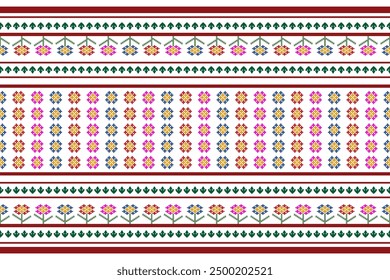 Geometric ethnic ikat pattern seamless oriental traditional red blue white green background wallpaper carpet clothing wrapping vector illustration texture fabric print Illustrat3