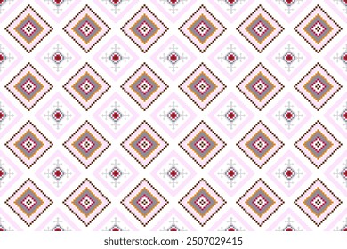 Geometric ethnic ikat pattern seamless oriental traditional floral grey brown light pink orange red background wallpaper carpet clothing wrapping vector illustration texture fabric print Illustrat3