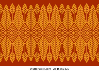 Geometric ethnic ikat pattern seamless oriental traditional yellow gold red background wallpaper carpet clothing wrapping vector illustration texture fabric print Illustrat3