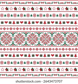 Geometric ethnic ikat pattern seamless christmas heart snowflake bell celebrate red green festival flower background wallpaper clothing wrapping vector illustration texture fabric print illustrat3