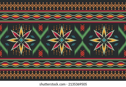 Geometric ethnic ikat pattern traditional Fabric Morocco Design for background carpet curtain wallpaper clothing wrapping Batik fabric Vector illustration embroidery style fashion artwork for print