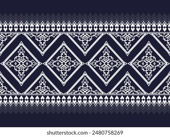 Patrón étnico geométrico ikat tradicional Diseño para fondo, alfombra, Fondo de pantalla, ropa, envoltura, Batik, tela, sarong, estilo de bordado de Ilustración vectorial.