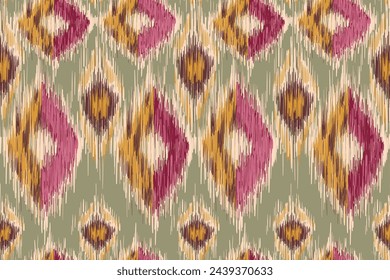 Geometric ethnic ikat seamless pattern traditional design for background, carpet, wallpaper, clothing, wrapping, fabric, vector illustration, embroidery style
