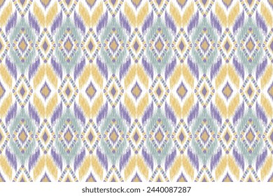 Geometric ethnic ikat seamless pattern traditional design for background, carpet, wallpaper, clothing, wrapping, fabric, vector illustration, embroidery style