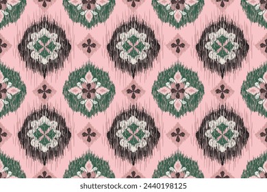 Geometric ethnic ikat seamless pattern traditional design for background, carpet, wallpaper, clothing, wrapping, fabric, vector illustration, embroidery style