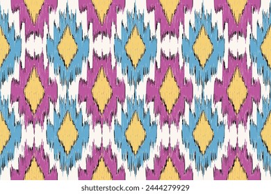 Geometric ethnic ikat seamless pattern traditional design for background, carpet, wallpaper, clothing, wrapping, fabric, vector illustration, embroidery style
