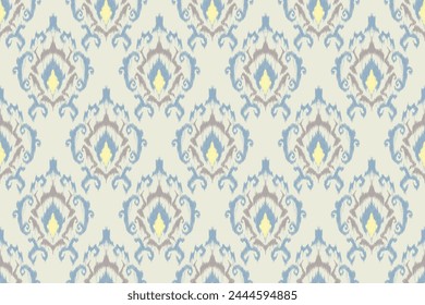 Geometric ethnic ikat seamless pattern traditional design for background, carpet, wallpaper, clothing, wrapping, fabric, vector illustration, embroidery style