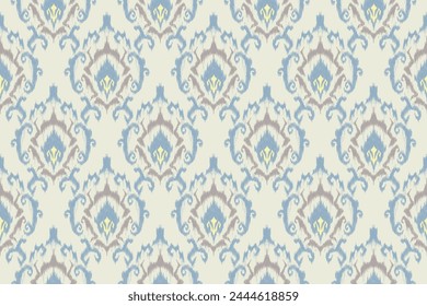 Geometric ethnic ikat seamless pattern traditional design for background, carpet, wallpaper, clothing, wrapping, fabric, vector illustration, embroidery style