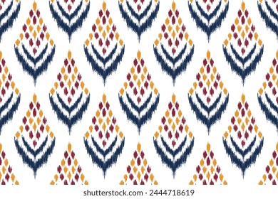 Geometric ethnic ikat seamless pattern traditional design for background, carpet, wallpaper, clothing, wrapping, fabric, vector illustration, embroidery style