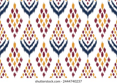 Geometrische ethnische ikat nahtlose Muster traditionelles Design für Hintergrund, Teppich, Bildschirmhintergrund, Kleidung, Verpackung, Stoff, Vektorillustration, Stickerei Stil