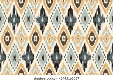 Geometric ethnic ikat seamless pattern traditional design for background, carpet, wallpaper, clothing, wrapping, fabric, vector illustration, embroidery style