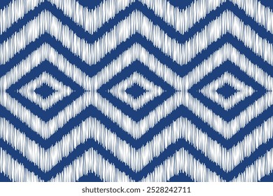 Padrão sem emenda do ikat étnico geométrico. ilustração abstrata azul marinho. design para papel de parede padrão geométrico. Textura de vetores étnicos tribais. Estilo asteca. 