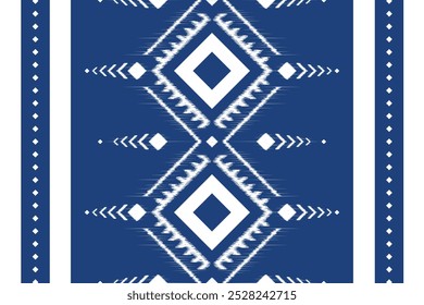 Geometric ethnic ikat seamless pattern. navy blue abstract illustration. design for geometric pattern wallpaper. Tribal ethnic vector texture. Aztec style. 