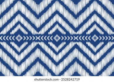 Geometric ethnic ikat seamless pattern. navy blue abstract illustration. design for geometric pattern wallpaper. Tribal ethnic vector texture. Aztec style. 
