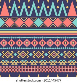 Geometric ethnic ikat or tribal ethnic seamless pattern. Fabric design for tribal embroidery. Indian, Scandinavian, Gypsy, Mexican, Asian, Native American, Navajo, folk pattern.Vector Fabric Pattern
