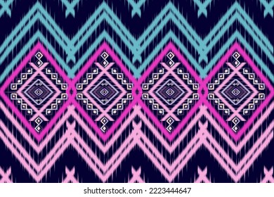 Geometric ethnic Ikea seamless pate traditional Design for background, carpet, wallpaper,clothing,wrapping,Batik,fabric,Vector illustration.embroidery style,square, pink, blue, roof.