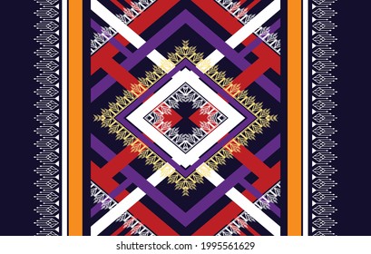 Diseño de patrones sin fisuras geométrico étnico indio.  Tela azteca nativa de la tribal boho moqueta chevron decoración textil. Estilo africano americano tradicional bordado ilustraciones vectoriales patrones textura