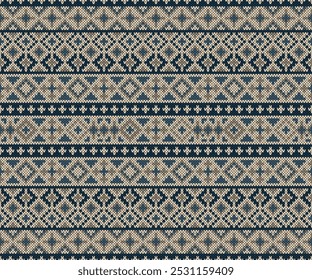 Geometric ethnic knitting seamless pattern. Warming earth tone. Design for background, clothing, wallpaper, fabric, wrapping paper, decorative, textile. Vector Illustration.