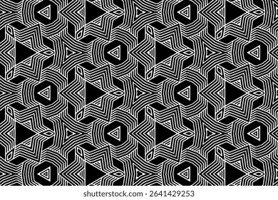 Geometric ethnic linear black white pattern. Template, stencil for laser cutting metal, wood carving, coloring, stained glass, logo. Ornaments, fresco of the East, Asia, India, Mexico, Aztec, Peru.
