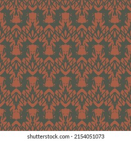 Geometric ethnic motif made in black on a brown background. Ornament with decorative elements resulting from broken lines. Textile design.