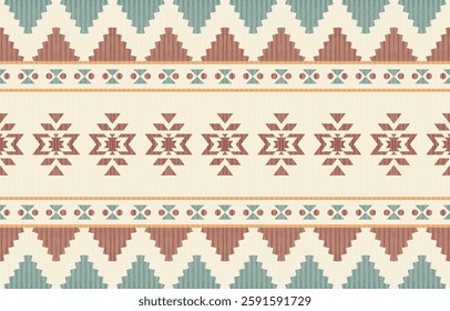 Geometric and ethnic Native American tribal patterns, featuring Aztec and Navajo motifs, create a seamless decorative texture. Design for background ,curtain, carpet, clothing, wrapping, Batik.