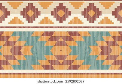 Geometric and ethnic Native American tribal patterns, featuring Aztec and Navajo motifs, create a seamless decorative texture. Design for background ,curtain, carpet, clothing, wrapping, Batik.