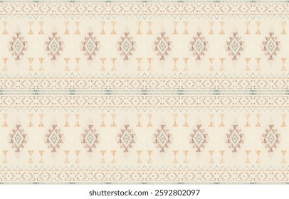 Geometric and ethnic Native American tribal patterns, featuring Aztec and Navajo motifs, create a seamless decorative texture. Design for background ,curtain, carpet, clothing, wrapping, Batik.