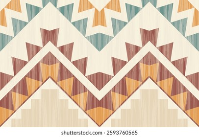 Geometric and ethnic Native American tribal patterns, featuring Aztec and Navajo motifs, create a seamless decorative texture. Design for background ,curtain, carpet, clothing, wrapping, Batik.