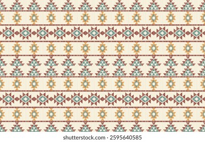 Geometric and ethnic Native American tribal patterns, featuring Aztec and Navajo motifs, create a seamless decorative texture. Design for background ,curtain, carpet, clothing, wrapping, Batik.