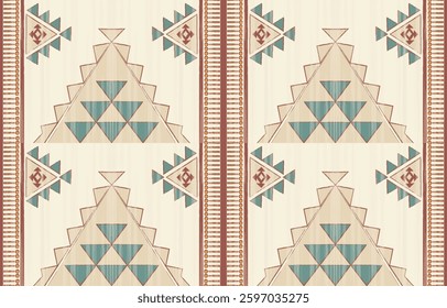 Geometric ethnic Native American tribal patterns, featuring Aztec and Navajo motifs, create a seamless decorative texture. Design for background ,curtain, carpet, clothing, wrapping, Batik.