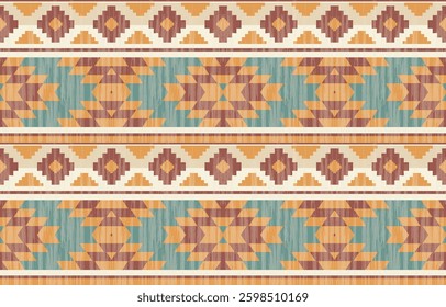 Geometric ethnic Native American tribal patterns, featuring Aztec and Navajo motifs, create a seamless decorative texture. Design for background ,curtain, carpet, clothing, wrapping, Batik.