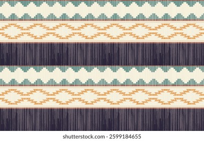 Geometric ethnic Native American tribal patterns, featuring Aztec and Navajo motifs, create a seamless decorative texture. Design for background ,curtain, carpet, clothing, wrapping, Batik.