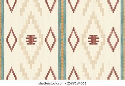 Geometric ethnic Native American tribal patterns, featuring Aztec and Navajo motifs, create a seamless decorative texture. Design for background ,curtain, carpet, clothing, wrapping, Batik.