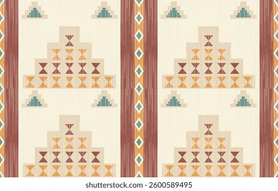 Geometric ethnic Native American tribal patterns, featuring Aztec and Navajo motifs, create a seamless decorative texture. Design for background ,curtain, carpet, clothing, wrapping, Batik.
