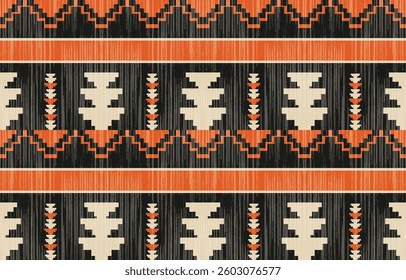 Geometric ethnic Native American tribal patterns, featuring Aztec and Navajo motifs, create a seamless decorative texture. Design for background ,curtain, carpet, clothing, wrapping, Batik.