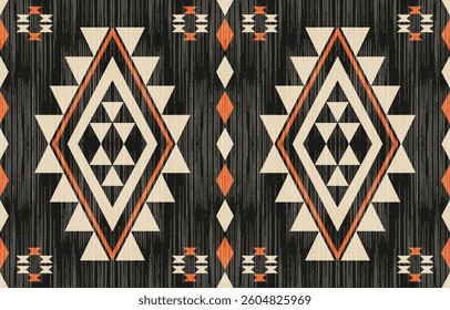 Geometric ethnic Native American tribal patterns, featuring Aztec and Navajo motifs, create a seamless decorative texture. Design for background ,curtain, carpet, clothing, wrapping, Batik.