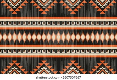 Geometric ethnic Native American tribal patterns, featuring Aztec and Navajo motifs, create a seamless decorative texture. Design for background ,curtain, carpet, clothing, wrapping, Batik.