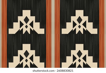 Geometric ethnic Native American tribal patterns, featuring Aztec and Navajo motifs, create a seamless decorative texture. Design for background ,curtain, carpet, clothing, wrapping, Batik.