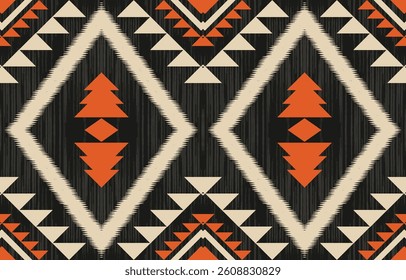 Geometric ethnic Native American tribal patterns, featuring Aztec and Navajo motifs, create a seamless decorative texture. Design for background ,curtain, carpet, clothing, wrapping, Batik.