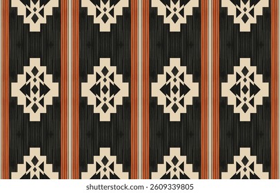Geometric ethnic Native American tribal patterns, featuring Aztec and Navajo motifs, create a seamless decorative texture. Design for background ,curtain, carpet, clothing, wrapping, Batik.