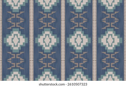 Geometric ethnic Native American tribal patterns, featuring Aztec and Navajo motifs, create a seamless decorative texture. Design for background ,curtain, carpet, clothing, wrapping, Batik.