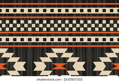Geometric ethnic Native American tribal patterns, featuring Aztec and Navajo motifs, create a seamless decorative texture. Design for background ,curtain, carpet, clothing, wrapping, Batik.