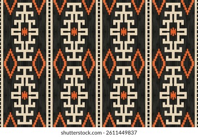 Geometric ethnic Native American tribal patterns, featuring Aztec and Navajo motifs, create a seamless decorative texture. Design for background ,curtain, carpet, clothing, wrapping, Batik.