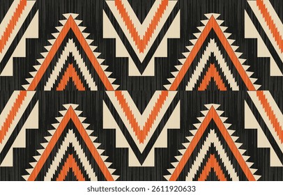 Geometric ethnic Native American tribal patterns, featuring Aztec and Navajo motifs, create a seamless decorative texture. Design for background ,curtain, carpet, clothing, wrapping, Batik.
