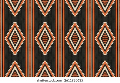 Geometric ethnic Native American tribal patterns, featuring Aztec and Navajo motifs, create a seamless decorative texture. Design for background ,curtain, carpet, clothing, wrapping, Batik.