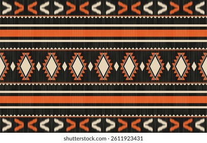 Geometric ethnic Native American tribal patterns, featuring Aztec and Navajo motifs, create a seamless decorative texture. Design for background ,curtain, carpet, clothing, wrapping, Batik.